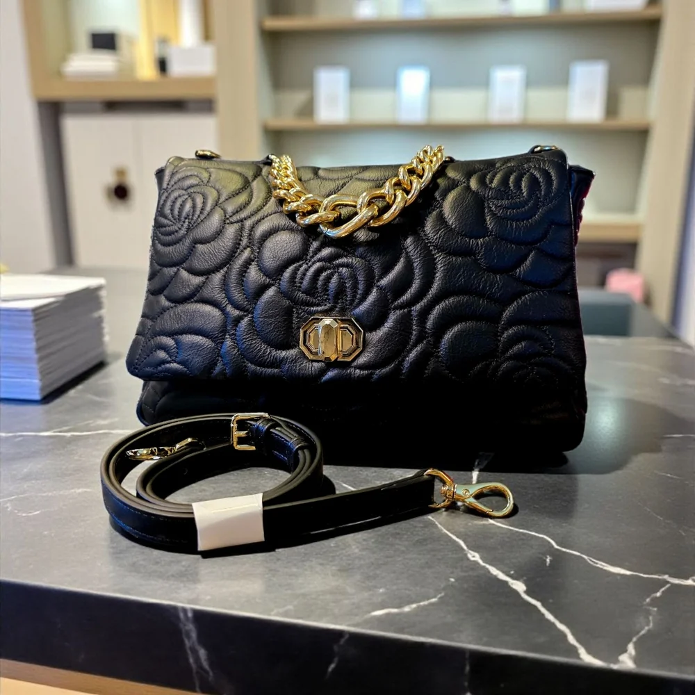 SALE!! Anna Paola Genuine Leather Black Rose Handbag - Picture 10 of 10